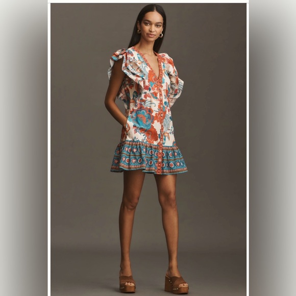 Farm Rio Anthropologie Ruffle-Sleeve Mini Dress - Picture 3 of 7